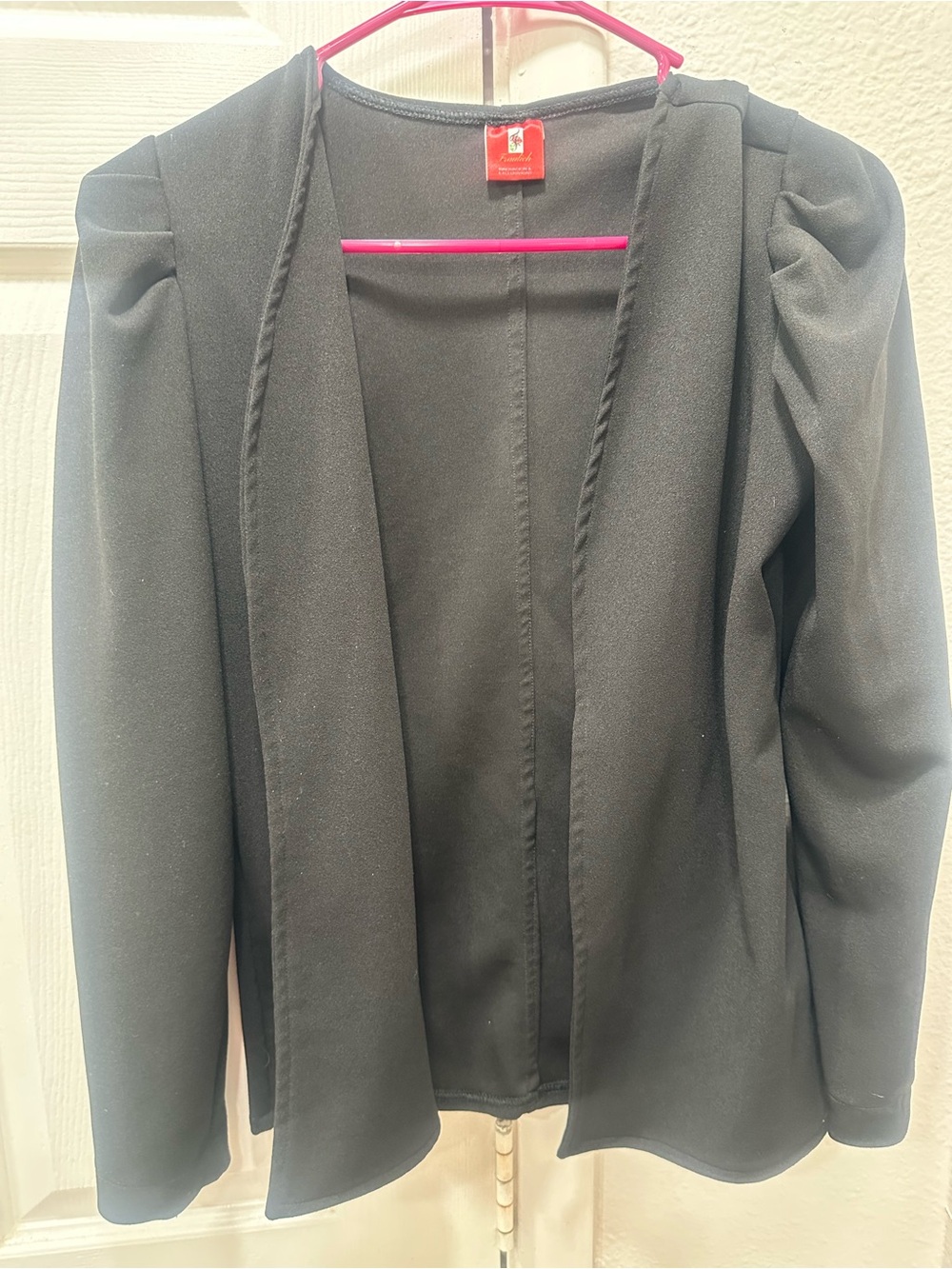 Black Open-Front Puff Shoulder Blazer Jacket - Unbranded